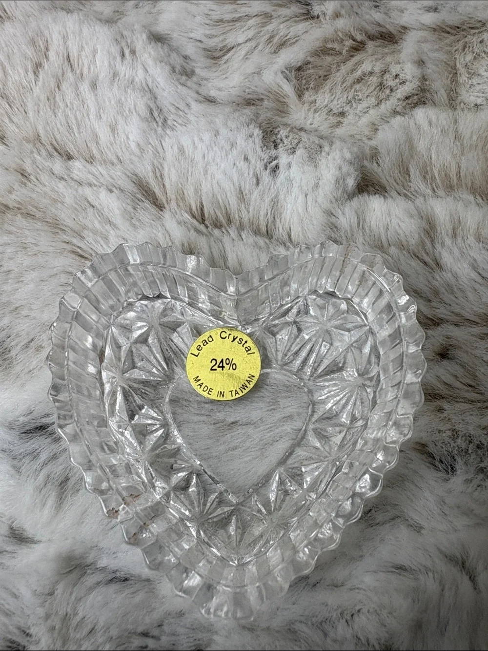 Heart-Shaped 24% Lead Crystal Trinket Dish with Gold Center and Monogram